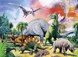 Puzzle printre dinozauri, 100 piese