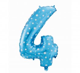 Balon folie figurina cifra 4 bleu cu stelute 96cm