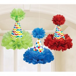Set 3 decoratiuni de agatat forma coifuri multicolore 30 cm