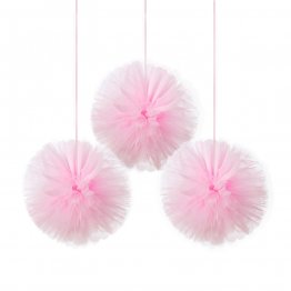 Decoratiuni pompoane fluffy roz bombon de agatat 3 bucati