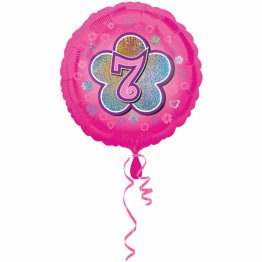 Balon folie aniversare cifra 7 sfera cu floricele roz 43 cm