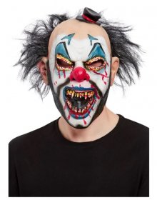 Masca latex clown horror cu par si mini palarie