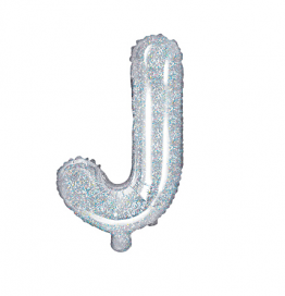 Balon folie argintiu holografic litera J 35 cm