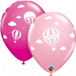 Baloane latex 28 cm Pink Hot Air Balloons, Qualatex 86559, set 25 buc