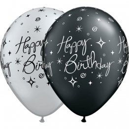 Set 25 baloane latex 28 cm inscriptionate Birthday Elegant Sparkles & Swirls Asortate