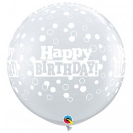 Baloane latex Jumbo 3 ft inscriptionate Happy Birthday Confetti Dots-A-Round Diamond Clear, 53546, 1 buc