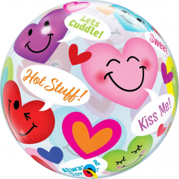 Balon Bubble Conversation Smiley Hearts 22''/ 56 cm, Qualatex 78466
