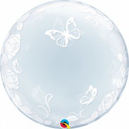 Balon Deco Bubble Fluturi si Trandafiri - 24''/61 cm, Qualatex 29718