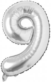 Balon folie argintie cifra 9, 96 cm