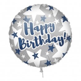 Balon folie Happy Birthday Blue Silver stars, 45 cm