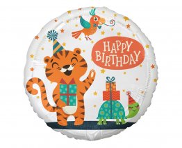 Balon folie Happy Birthday Tigru cu prietenii sai 45 cm