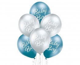 Set 6 baloane metalizate asortate latex 30 cm Baby Boy