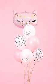 Set 50 baloane latex Happy Birthday Pisici Albe 30 cm
