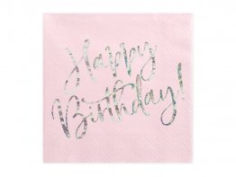 Set 20 servetele roz Happy Birthday 33 x 33 cm Light Pink