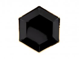 Set 6 farfurii negre cu margine aurie petrecere forma speciala 23 cm