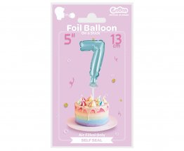 Mini balon folie cifra 7 bleu 15 cm cu rozeta si bat