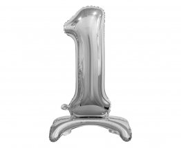 Balon folie cifra 1 argintie cu suport 74 cm