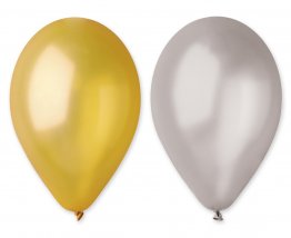 Set 50 baloane latex metalizate mix argintiu si auriu 26 cm