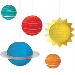 Kit decor globuri de hartie colorata 5 planete