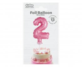 Mini balon folie cifra 2 roz 15 cm cu rozeta si bat