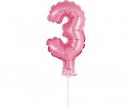 Mini balon folie cifra 3 roz 15 cm cu rozeta si bat