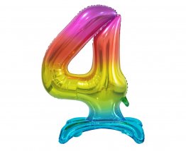 Balon folie cifra 4 rainbow cu suport 74 cm
