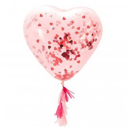 Balon latex forma inima cu confetti inimioare si ciucuri 91 cm