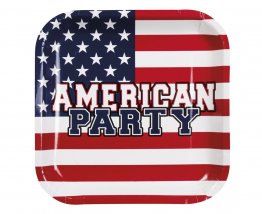 Set 6 farfurii patrate American Party 25 cm