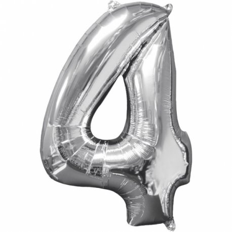 Balon folie cifra 4 argintie 66 cm