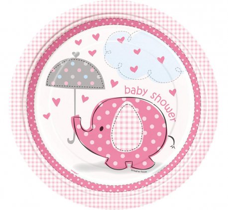 Set 8 farfurii party Baby Shower Elefant roz 23 cm