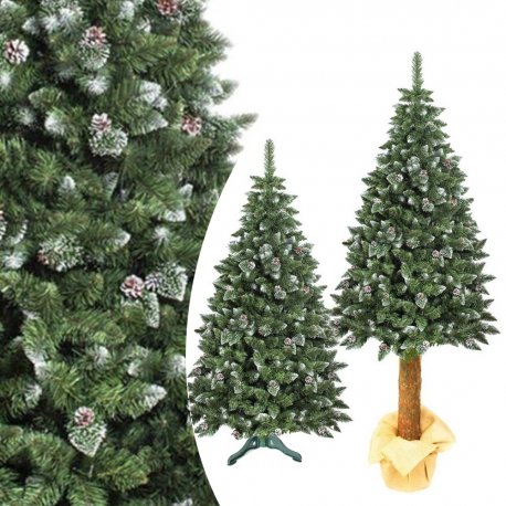 Brad artificial pine deluxe 190 cm, varfuri ninse si conuri, trunchi lemn autentic, aspect natural, suport inclus