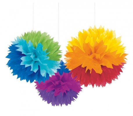 Set 3 pampoane decorative din hartie colorata curcubeu