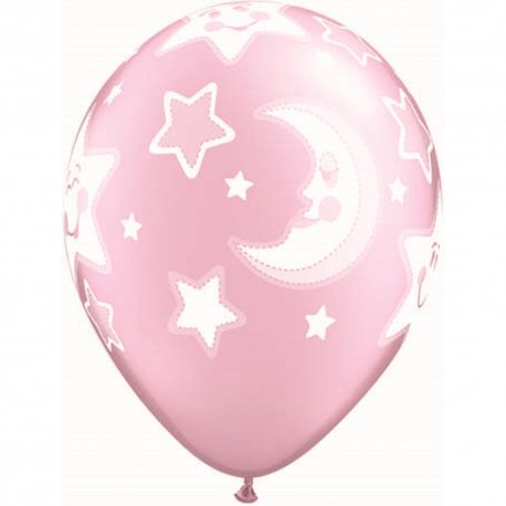 Set 25 baloane latex 28 cm inscriptionate Baby Moon & Stars Pearl Pink