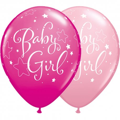 Set 25 baloane latex 28 cm  Baby Girl cu stelute