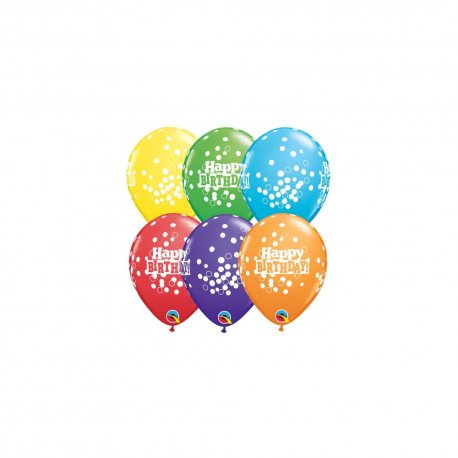 Set 25 baloane latex 28 cm inscriptionate Happy Birthday cu buline