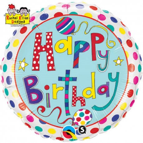 Balon Folie 45 cm Happy Birthday Polka Dots Stripes