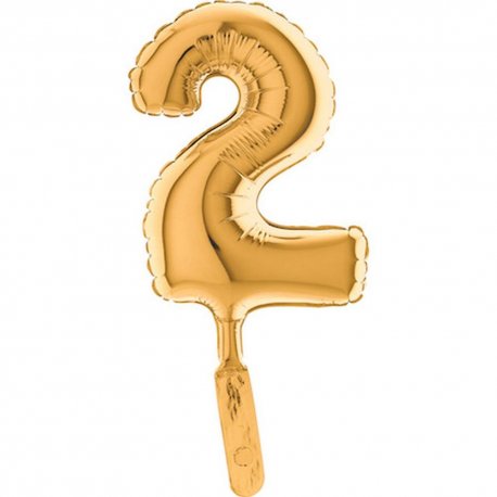Balon Micro folie cifra 2 auriu - 18 cm