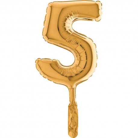 Balon Micro folie cifra 5 auriu - 18 cm