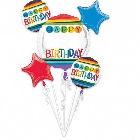 Buchet Baloane Happy Birthday Multicolor Cu Personalizare, 34428, set 5 bucati