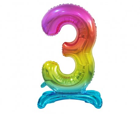 Balon folie cifra 3 rainbow cu suport 74 cm