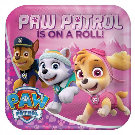 Set 8 farfurii carton Paw Patrol Pink pentru petrecere copii - 23 cm