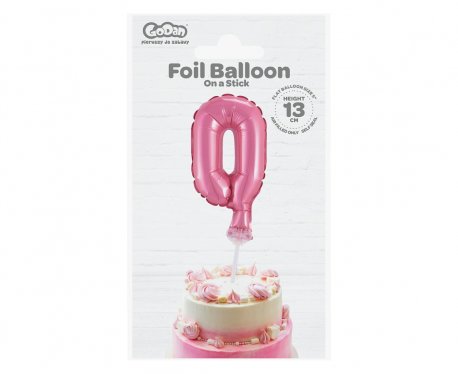 Mini balon folie cifra 0 roz 15 cm cu rozeta si bat ambalaj