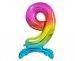 Balon folie cifra 9 rainbow cu suport 74 cm